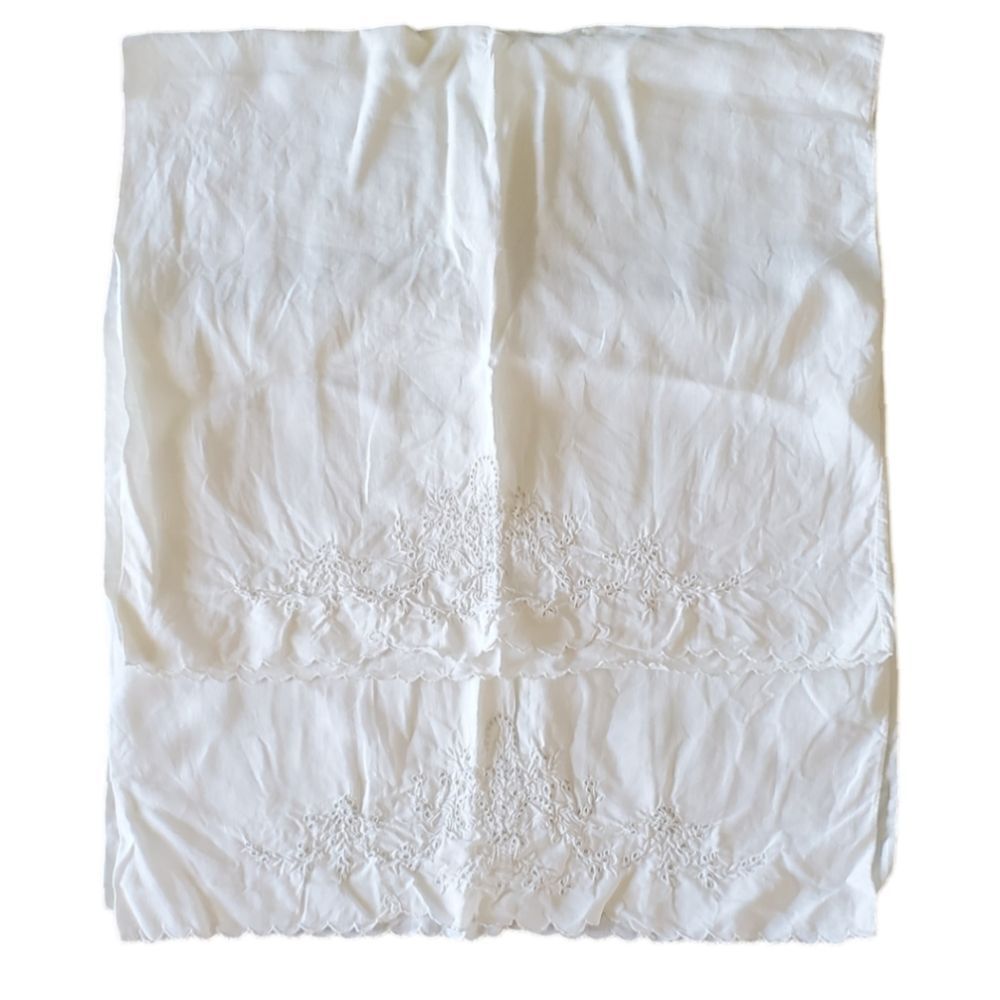 Vintage Large Embroidery & Eyelet Work Open Ended Pillow Cases 35 X 21